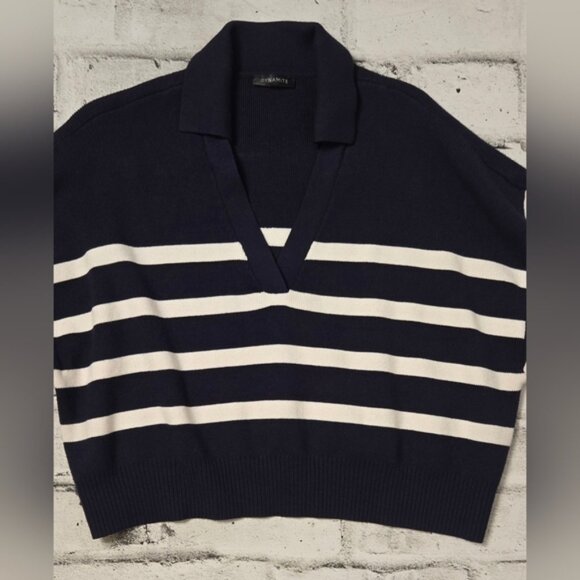 Dynamite Navy and White Striped Cropped V-Neck Sweater - Picture 4 of 9
